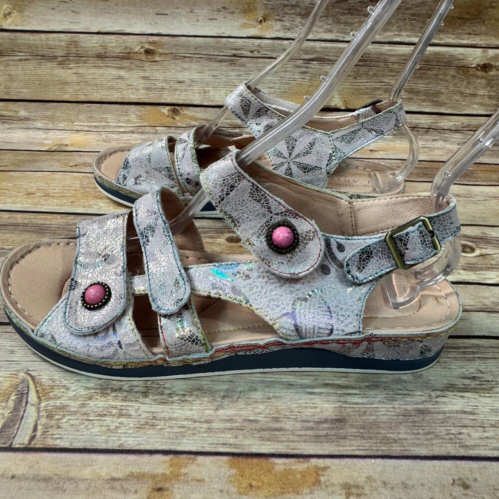 Spring Step L'Artiste Womens Pink Metallic Leather Open Toe Comfort Sandals 42 - Picture 4 of 11